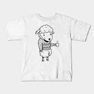 Sheep - Cute sheep drinking coffee Kids T-Shirt